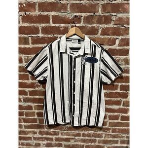 Monet Skateboards Mens White Striped Short Sleeve Button Up Shirt Size Large